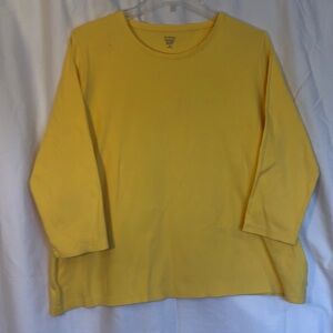 Kim Rogers XL Yellow 3/4” Sleeve  Top, 1 small faint stain preworn